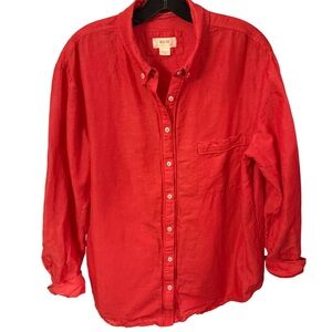 Athropologie Maeve Button down Linen blend Shirt Top Women's M Red Long Sleeve
